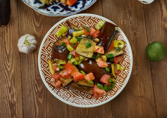 Iraqi Fried Aubergine Molasses Salad