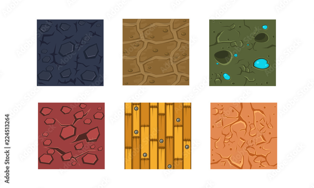 Poster flat vector set of 6 textures and materials for mobile game