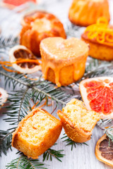 Cupcakes Muffins Orange Baking for a festive table. Christmas background. Concept Orange mood .selective focus.