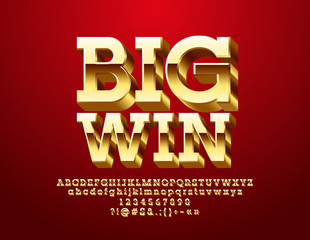 Vector Casino icon Big Win. Golden 3D Font. Luxury Alphabet Letters, Numbers and Symbols
