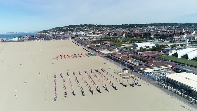 France, Normandy, Aerial view of Deauville beach
