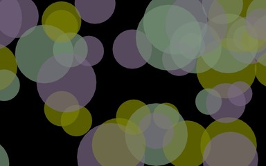 Multicolored translucent circles on a dark background. Green tones. 3D illustration