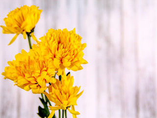 bouquet of yellow flowers on wooden background
