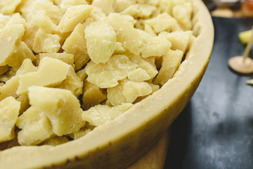 Many pieces of Italian Parmesan cheese Grana Padano