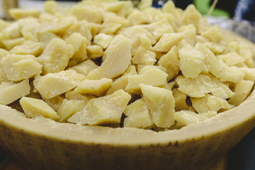 Many pieces of Italian Parmesan cheese Grana Padano