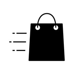 Flying shopping bag glyph icon