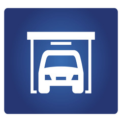 garage and car icon in blue background