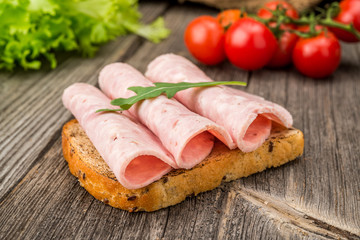 sandwich with ham and vegetables. Organic products
