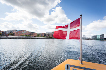 Danish flag on the water in Copenhagen