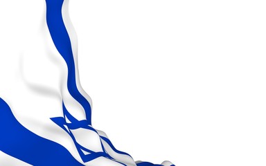 The flag of Israel. State symbol of the State of Israel. A blue Star of David between two horizontal blue stripes on a white field. 3d illustration