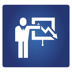 businessman with decreasing chart on blue background