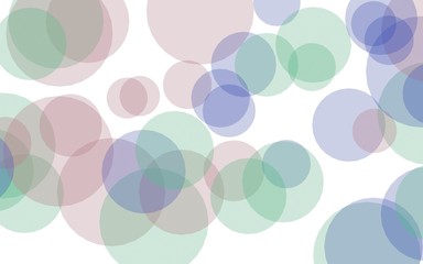 Multicolored translucent circles on a white background. Green tones. 3D illustration