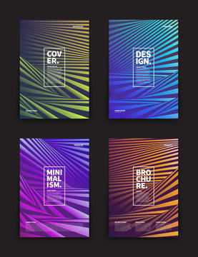 Set of Vector Different Style Brochure Cover Flyer Book Booklet Banner Broadsheet Magazine Poster Placard Presentation Design Templates Mockup. Collection of Geometrical Retrowave Abstract Backgrounds