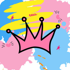 Hand drawn pink crown on a white background