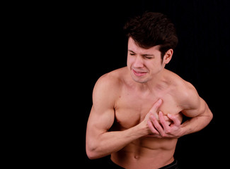 portrait of young man, heart attack