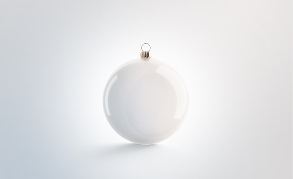 Blank white christmas ball for tree mockup, isolated, 3d rendering. Empty toy bal mock up. Clean new year light glob for fir-tree, front view. Xmas sphere decorations for branding identity