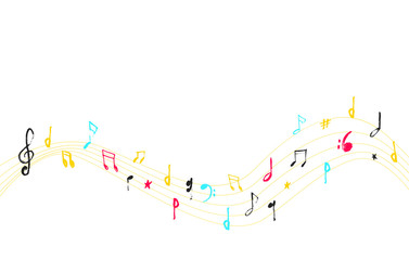 Musical Note curve with grunge With Treble Clef And colorful Notes in Black and White. Vector Illustration.