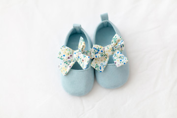 Baby light blue soft first shoes with bow