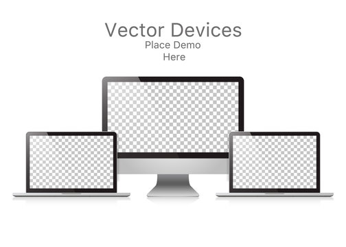 Set realistic vector devices on a white background