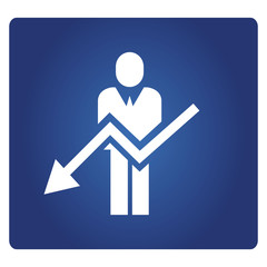 business man and decreasing arrow chart in blue background