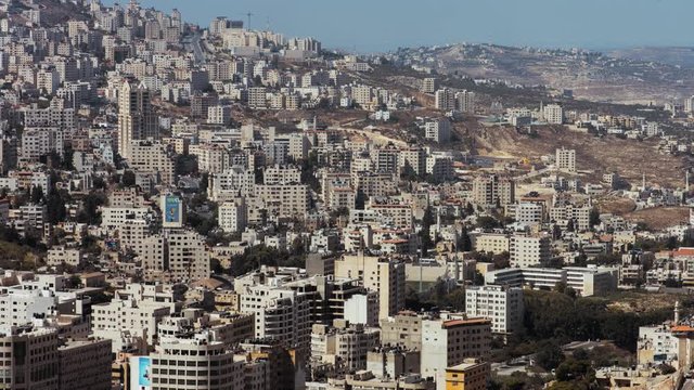 View for Nablus city buildings in west bank Palestine. Urban Sprawl. 4K