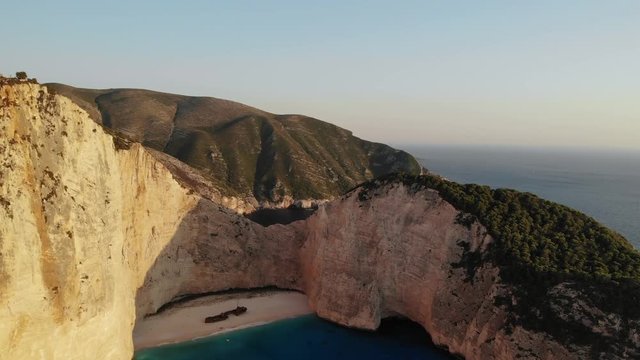 Shipwreck Beach also known as Navagio Beach or Shipwreck Cove, located in Zante, Zakynthos island in Greece. Drone footage is from DJI Mavic Air shot during the day and golden hour and sunset.