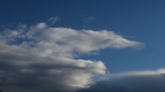 white clouds running on blue sky, time lapse         