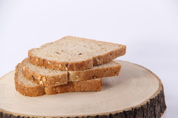 slices of bread on a plate isolated on white
