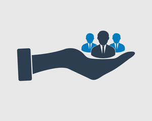 Value-added user icon. Group of people on hand.