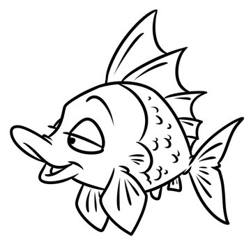 fish smile cartoon illustration isolated image coloring page