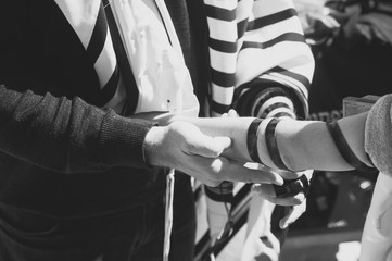 tfillin hand closeup jewish prayer black and white 