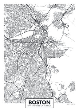 City map Boston, travel vector poster design