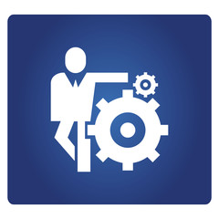business people and gears icon in blue background