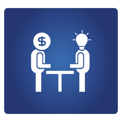 business people with money and light bulb head icon in blue background