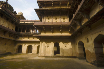 Interior view of Datia Palace. Also known as Bir Singh Palace or Bir Singh Dev Palace. Datia....