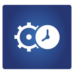 clock and gear icon in blue background