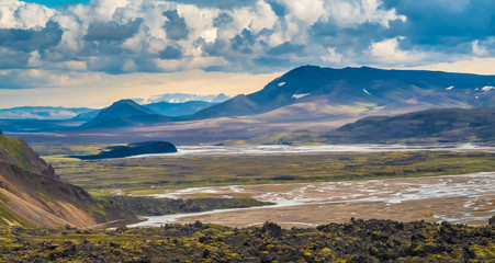 The surreal landscapes of Landmannalaugar along the Laugavegur hiking trail, Highlands of Iceland