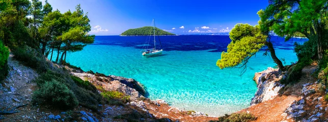 Fotobehang Strand en zee Wilde schoonheid en de beste stranden van het eiland Skopelos. Kastani strand. Sporaden, Griekenland