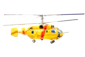 Yellow helicopter isolated white