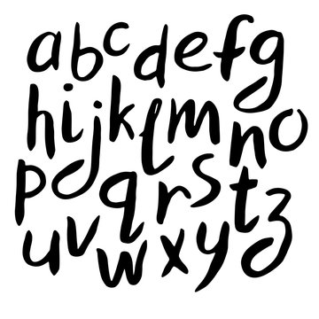 Alphabet modern design. Hand brush font, lettering style. English letters. Typeface clip art, vector illustration. Hand drawn. EPS 10