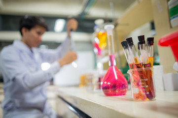 laboratory glasses in room