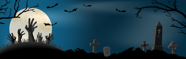 Halloween zombie hand in front of full moon