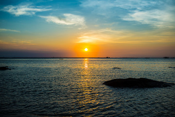 Colorful twilight sky in the sea.  wide seascape serene feeling. image for background, wallpaper, zen inspire, yoga inspire and copy space.