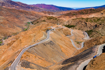 Atlas mountain range from Morocco. Road serpentine in the mountains. Chain of mountain ranges in northwestern Africa