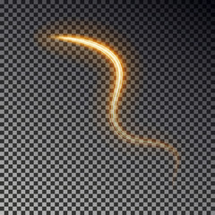 Glowing light line isolated on dark background. Abstract swirl light speed motion effect. Transparen