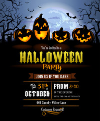 Halloween party invitation with scary pumpkins