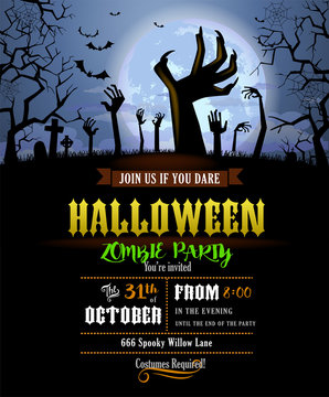 Halloween invitation with zombies hands