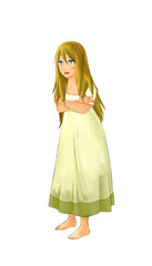 cartoon scene with beautiful girl standing and looking on white background - illustration for children