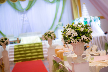 Luxury wedding decoration with flower at outdoor park.