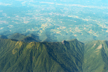 natural high green mountain view from airple window.